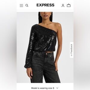 Express Black Sequin Asymmetrical Crop Blouse